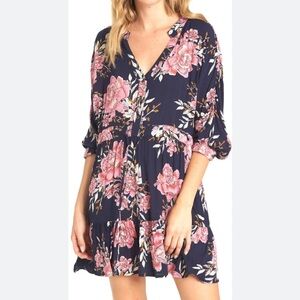 Billabong Navy and Pink Floral Mini Dress